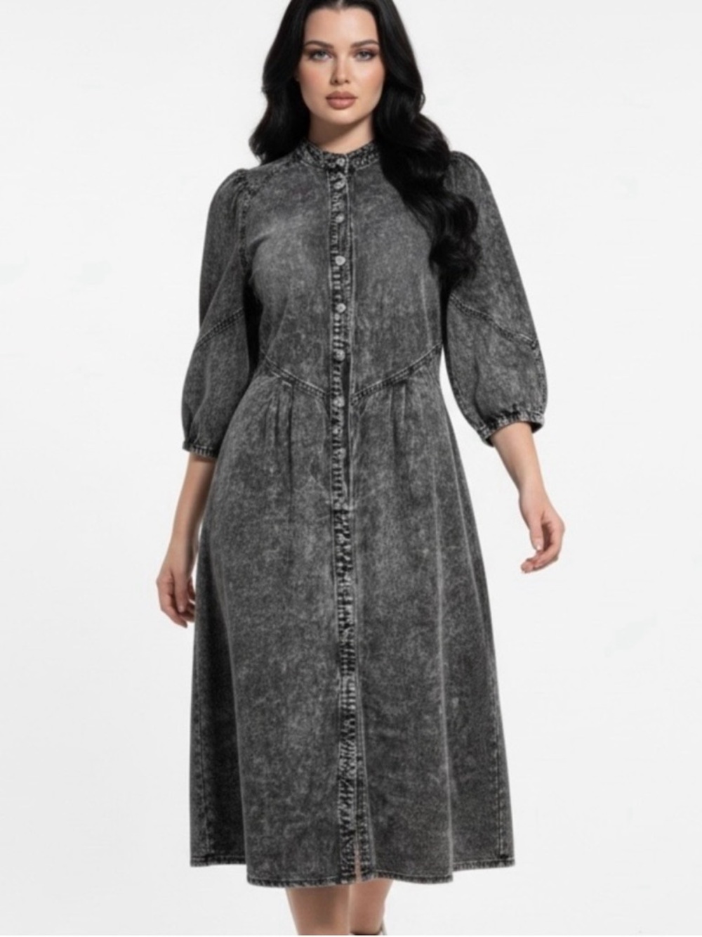 Harper Washed Denim Midi Dress Sz XL Button Front 90s Western Grunge